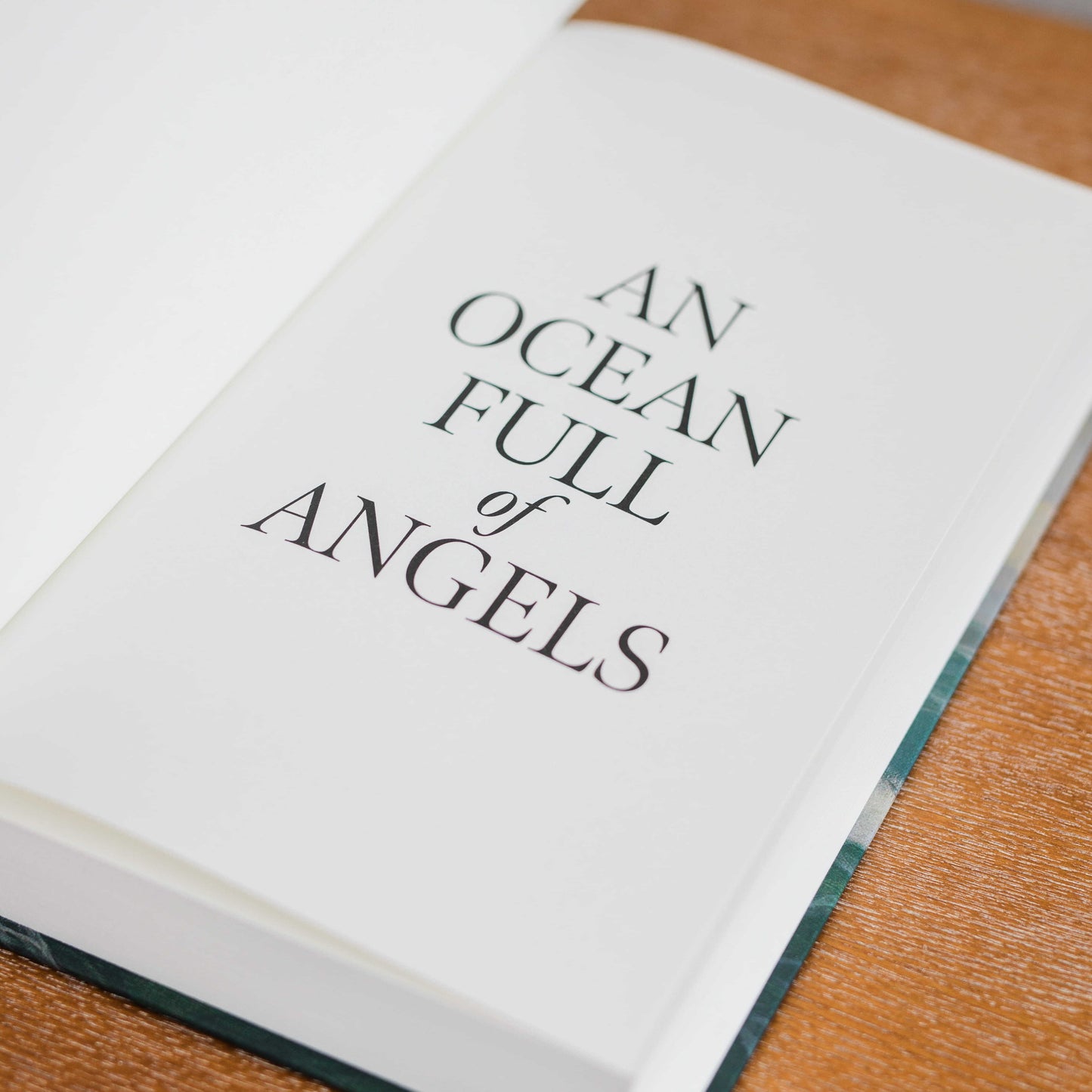 Open book page showing the title "An Ocean Full of Angels," by Peter Kreeft, Catholic fiction novel, Word on Fire Luminor, hardcover 9781685783075