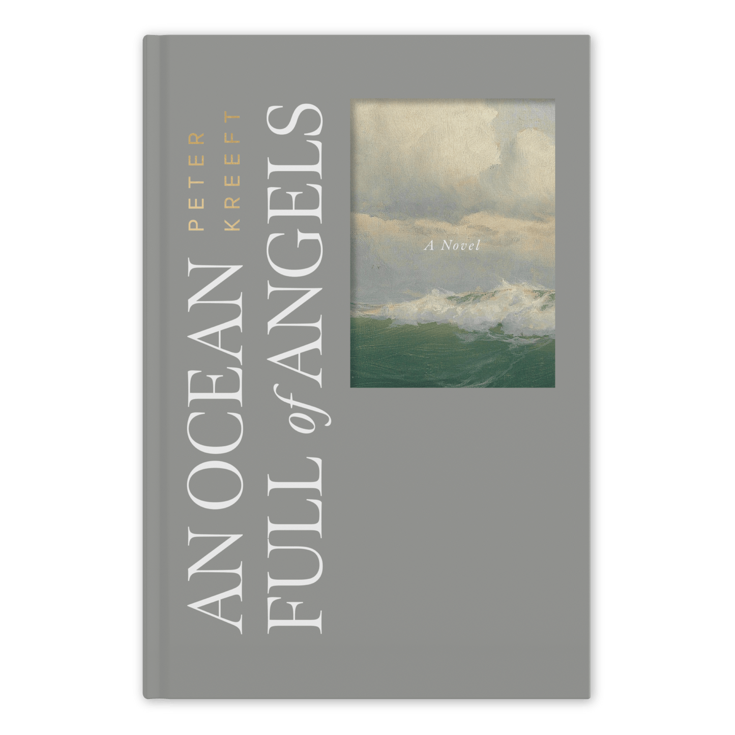 Cover of the book "An Ocean Full of Angels" by Peter Kreeft featuring an ocean wave painting with a cloudy sky, described as a novel, Word on Fire Luminor, hardcover 9781685783075