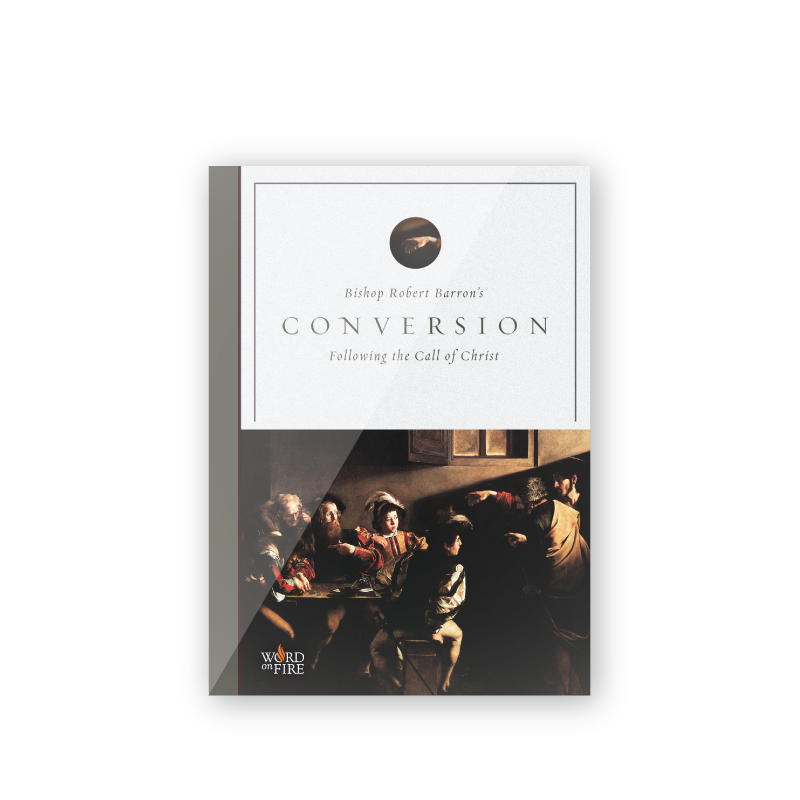 Conversion - Film DVD cover featuring historical religious artwork depicting a group of men, with the subtitle Following the Call of Christ, suitable for adult viewers, contributors include Bishop Robert Barron, with ISBN and DVD binding type.