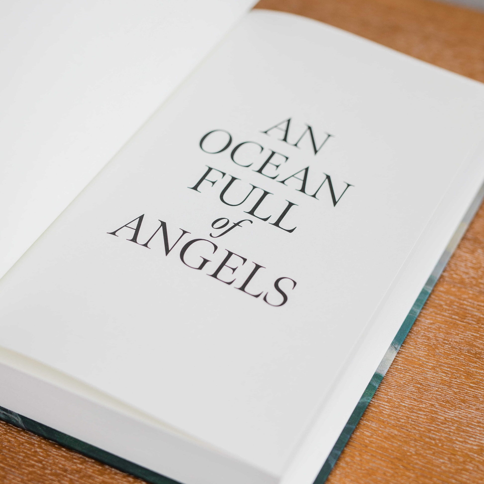 Open book page showing the title "An Ocean Full of Angels," by Peter Kreeft, Catholic fiction novel, Word on Fire Luminor, hardcover 9781685783075